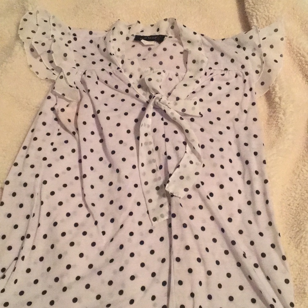 Women's Polka Dot Tie-Neck Blouse - White/Black